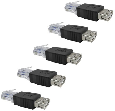 iYueMps Adattatore da USB a Ethernet 5 pezzi da USB a RJ45 USB 2.0 femmina a RJ45 8P8C maschio Adattatore di rete da 10 MB / 100 MB per Ethernet, router, fotocamera con funzione di rete
