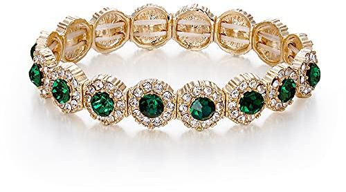 Clearine Pulsera para Mujer Boda Nupcial Cristal Diamante de imitación Perla Brazalete elástico Claro Tono Plateado