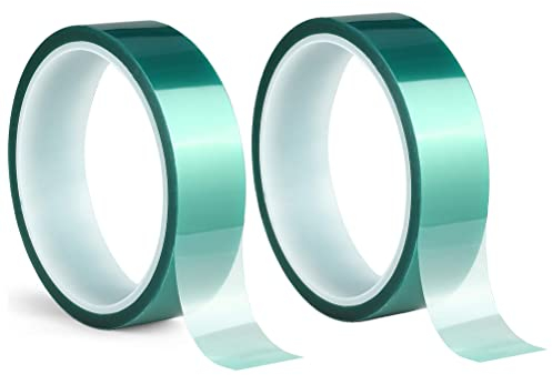 ACIT 2 Rollen Polyester-Klebeband für hohe Temperaturen, grünes PET-Klebeband, Silikonklebeband, perfekt für: eloxiert, 3D-Drucker, Thermofarbe (66m x 38mm)