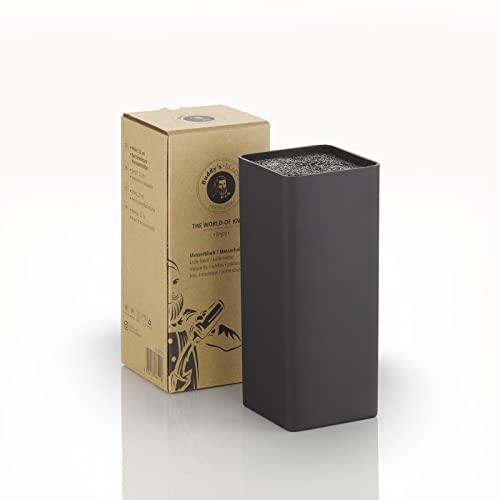 Buddy's Blades - Ceppo portacoltelli, altezza 22 cm, nero, quadrato, in plastica di alta qualità, con inserto in setole in PET, facile da pulire