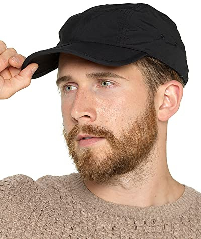Undercover Mens Lightweight Baseball Cap with Folding Peak Black Beige or Navy Foldable Hat (One Size, Black)