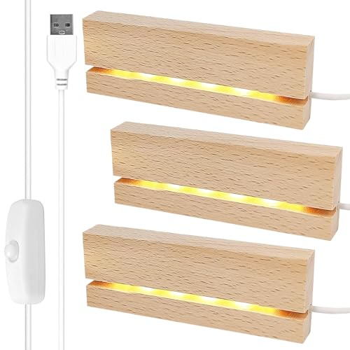 Base per Display con Luci LED in Legno - 3 Pezzi, Rettangolare, Illuminazione USB