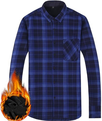 Chemise à Carreaux épaissie pour Homme - Doublée Chaude Rembourrée Casual Manches Longues Boutonnée Veste avec Poche (Bleu, L)
