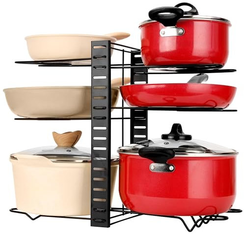 BELLE VOUS Porta Pentole e Padelle a 8 Livelli - Organizzatore per Coperchi con Supporto Regolabile - Divisori da Mobile Interno per Cucina o Dispensa - Accessori per la Casa