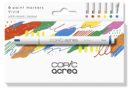 Copic acrea Set Vivid, 6er Set Paint Marker mit wasser- und pigmentbasierter Tinte, Strichstärke 0,8-1,2 mm