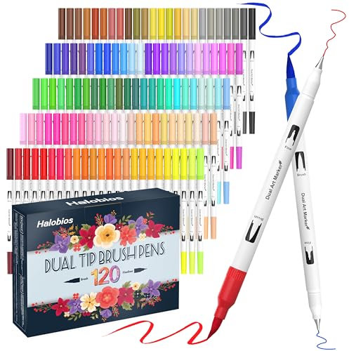 Halobios 120 Farben Dual Brush Pen Set, Filzstifte set für Kinder und Erwachsene, Malbücher, Skizzieren, Zeichnen, Kalligrafie, Grußkarten - Geschenkset
