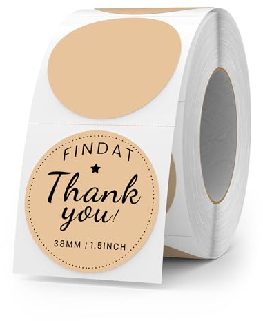 FINDAT Caquis Etiqueta Térmica Autoadhesiva Redonda 38 mm Rollo Punto Imprimible Circular Pegatina Térmica Impermeable para Oficina Diseño Logotipos Envío QR 500 Pieza