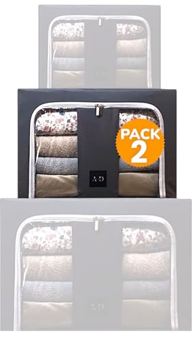 AD ALEM DISSO, 2x66L Cajas Almacenaje, Cajas Organizadoras, Cajas Almacenaje Ropa, Organizar Armario, Cajas para Guardar Ropa, Cajas para trastero, Apilables, Cremallera, Fotos auténticas