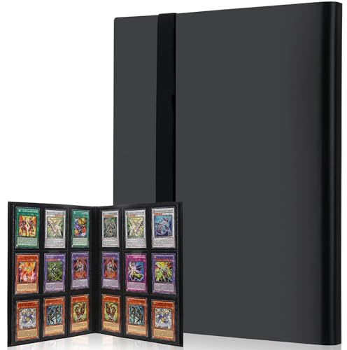 Bamyli Trading Card Binder 9 Pockets, 20 Pages Holding 360 Cards PP Material Trading Card Album Card Collection Folder with Elastic Strap for Football Cards,Collectibles and Gaming Cards (Black)