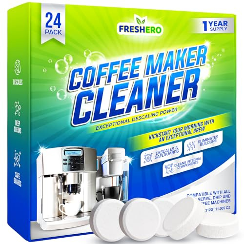 Coffee Maker Cleaner and descaler Tablets – 24 Pack, Compatible with Nespresso, Keurig, Breville, Ninja, Delonghi & more, Coffee pot cleaner tabs, Coffee Machine Descaling solution for upto 1 year
