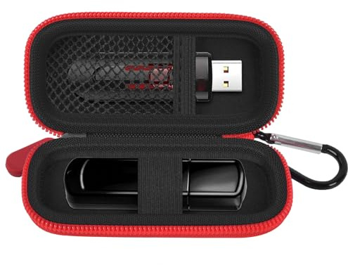casmilee USB-sticka väska för SanDisk/för Samsung/för Kingston, endast väska | Flash Drive Organizer för 2 enheter, nätficka, elastiskt band och karbinhake, för studenter, kontor, resor, röd