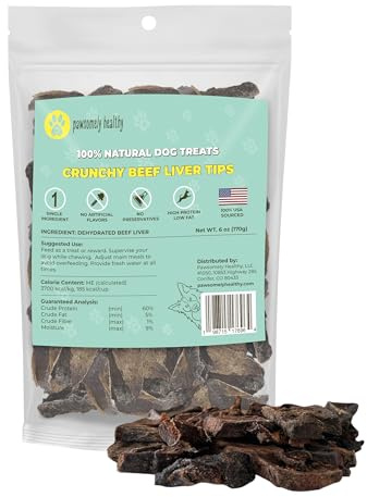 Pawsomely Healthy Beef Liver Dog Treats – 100% Single Ingredient Air Dried Crunchy Tips – No Fillers, Additives, or Grains – High Protein Training Rewards – Made in USA, 6 oz