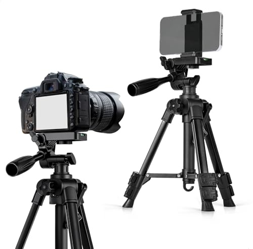 Treppiede Fotocamera, Treppiedi Cavalletto Fotocamera, Treppiede Universale per fotocamera 63cm, Cavalletto Regolabile Tubo Ferro + Morsetto Aperto a E, Adatto per Smartphone e Fotocamere