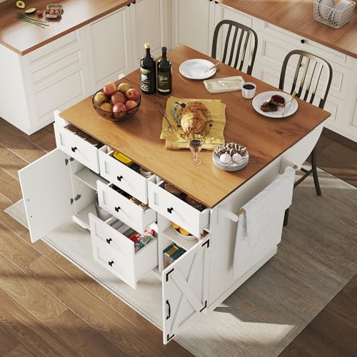 Kebnor Isla de cocina de alta calidad, carrito de servir multifuncional con grano de madera y gran espacio de almacenamiento, armario de buffet móvil, carrito de cocina para comedor, salón, cocina