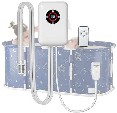 Portable Hot Tub Water Heater and Remote Control, 30-43°C Constant Temperature Control, Bathtub Thermostat Heater, Small Swimming Pool Heater, for Bath LoversWhite,22x14.8x7.5cm