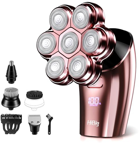 Electric Razors for Women Legs : 5-in-1 Rechargeable Body Shaver, 7D Wet & Dry Bikini Trimmer, IPX7 Waterproof Lady Hair Remover for Face Underarms Pubic, Rose Pink