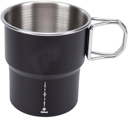 Generic Campingmugg i Rostfritt Stål 300 Ml med Vikbart Handtag och Spegelfinish för Ryggsäcksvandring Fotvandring Fiske