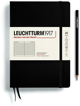 LEUCHTTURM1917 300612 Notizbuch Medium (A5), Hardcover, liniert, schwarz