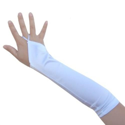SACASUSA 13inch Fingerless Elbow Length Wedding Bridal Satin Gloves Kids Girls Children (White)