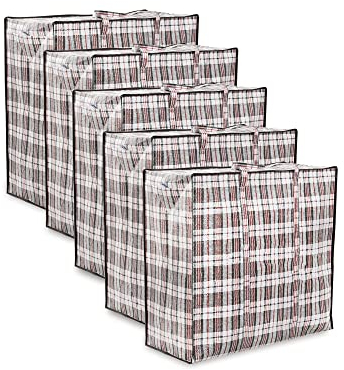Zuvo Large Laundry Bags with Zip (5-Pack) - Waterproof, Durable, Reusable Storage Solution for Packing, Better than Moving Boxes, 60x50x25 cm