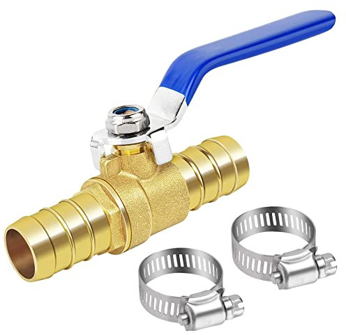 Brass Hose Barb Ball Valve Kit-1pcs 3/4'' Heater Hose Shut Off Valve with Stainless Steel Clamps-High Temperature Resistance Shut off PEX Ball Valve for Water, Oil, Gas, Fuel line Fittings