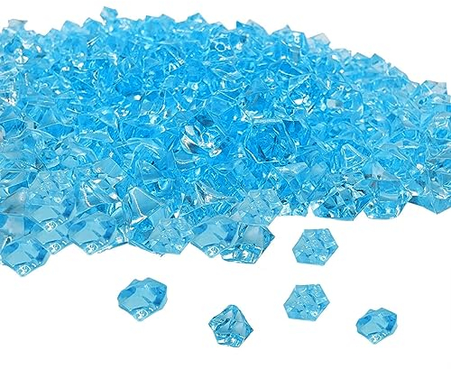 zhuohai 300 Pcs Acrylic Ice Rocks Crystals Gems, Bulk Fake Crystals, Plastic Diamonds for Vase Filler Wedding Decoration Table Scatter Party Arts Crafts Display (Light Blue)