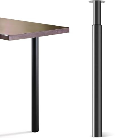 Hibtn 1 Pc Adjustable Table Leg - Table Leg for Breakfast Bar and Worktop Support Round Tube Height Adjustment 710-1100mm Black
