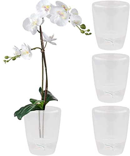 Santino ORCHIDEA Lot de 4 Pots à Orchidée avec Système de Mèche et Indicateur de Niveau d'eau (Diamètre: 12 cm, 1,3 L, Transparent)