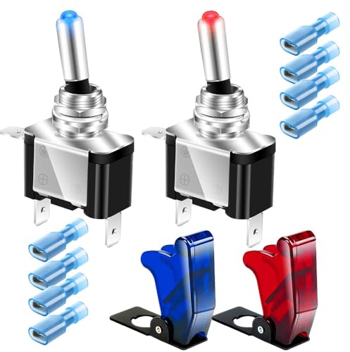Guuzi 2pcs Interruttori a Levetta per Copertura Luci a LED, Interruttore a Levetta a Bilanciere Illuminato a LED Blu + Rosso, 3 pin SPST (20A 12V-24VDC) con Copertura Impermeabile 2 pcs