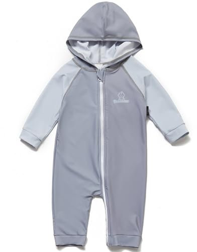 BONVERANO Bañador para bebés y niños pequeños con capucha, protección UV 50+, traje de baño para niñas/niños de 0 a 4 años, gris, 3-4 Jahre