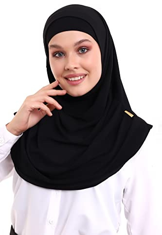 ihvan online, Muslimsk hijab för kvinnor, redo att bära, mjuk, lätt och bekväm huvudduk, nackbandana långa halsdukar, svart, En Storlek