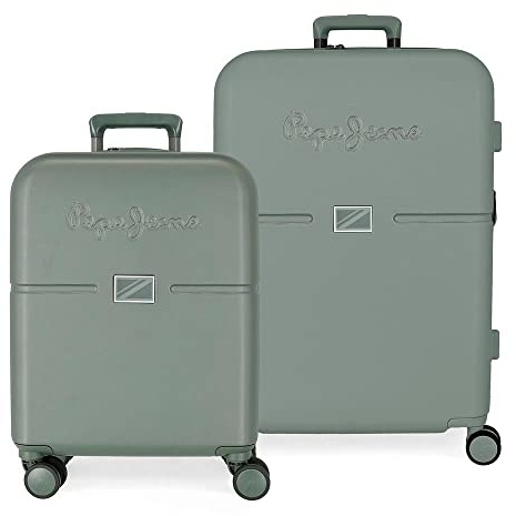 Pepe Jeans Accent Juego de maletas, Verde, Rígida, 4 Ruedas dobles