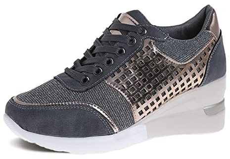 GYCS Baskets Compensées À Talons Hauts pour Femmes Talon 8cm Chaussure de Sport Gym Fitness Jogging Voyage Respirantes Mode Plateforme Sneakers,Gris,37EU