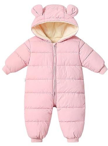 Bebé Niñas Niños Traje De Nieve Invierno Mameluco Abrigo Recién Nacido Grueso Cremallera Mono Bebé Cortaviento con Capucha Polar Pelele Ropa de Abrigo Rosa 12-18 Meses