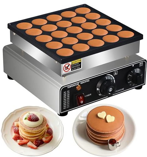 110V US Commercial 25PCS Mini Pancake Maker,950W Mini Dutch Pancake Maker,Non-stick,Dutch Poffertjes Grill,Stainless Steel,Breakfast,Snacks,Desserts.