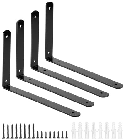 QWORK® Paket med 4 svarta hörnkonsoler, regi vägghylla med skruv - 15x25 cm
