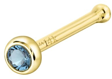 Jewelry Avalanche Solid 14K Yellow Gold Ball-end Stud Bezel Set 2mm Aquamarine 22G Nose Bone Nose Stud - March Birthstone Nose Ring Stud NBBZ-AQM20YG