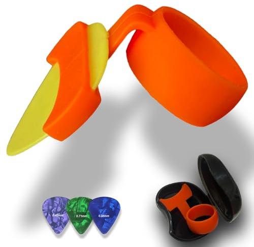 Ultimate Ergonomic Guitar Pick Grips – Durable Silicone for All Playing Styles– Includes 3 Multi-Thickness Picks (Thin, Medium, Thick) (M)