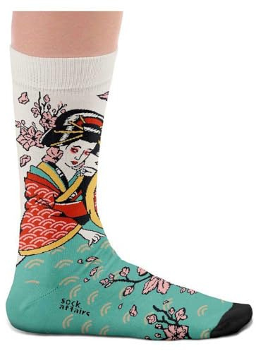 Sock Affairs Chaussettes Unisexes, Amusantes et Cool, modèle Tatouage Traditionnel Geisha (FR/ES, Numérique, 41, 46, Taille normale, Taille normale, Bleu)