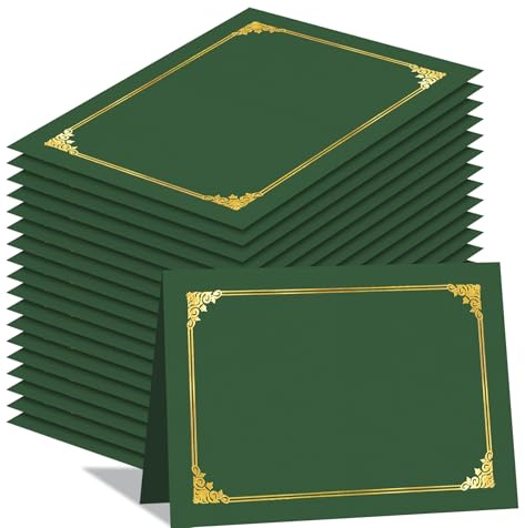 HAUTOCO 50 Pack Certificate Holders, Green Diploma Folders Certificate Covers with Gold Foil Border for Letter Size 8.5x11 Cardstock, Award, Document, Graduation