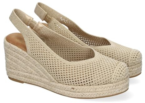 shoes&blues.es 90502 Sandalia de Mujer con Cuna de Yute, Diseno Calado, Elegante y Comodo con Puntera Cerrada y Cierre Elastico, Ideales para Primavera-Verano. Oro Talla 38