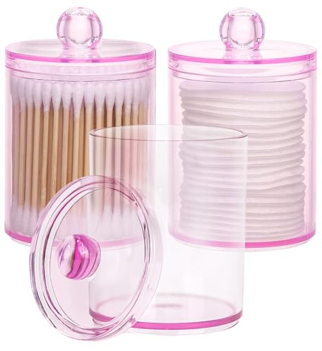 Lucywey 3 soportes para bastoncillos de algodón, 11 x 6,5 cm, dispensador de almohadilla, organizador de cosméticos rosa, almohadillas redondas, hilo