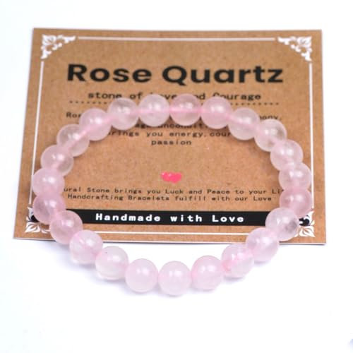 YUEBAYUE Rose Quartz Bracelet 8mm Natural Rose Quartz Gemstone Beads Crystal Bracelets,Healing Crystal Bracelets for Women Anxiety