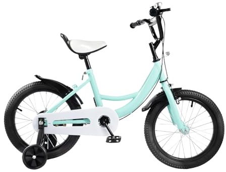 CHIMHOON 16 tums barncykel, flickcykel, barncykel, cykelcykel, flerfärgade juniorcyklar, lämplig för 5–8 år gamla uppgraderade barncyklar, flickor cykel stödhjul (grön)
