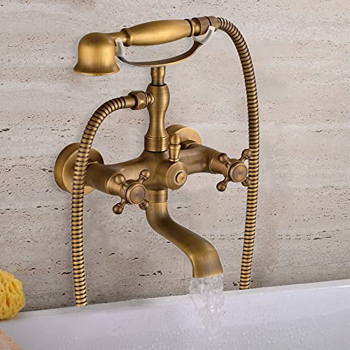 LKHDONG Grifo de ducha retro para bañera con sistema de ducha de mano, grifo de ducha, grifo para bañera de latón antiguo, manguera de ducha