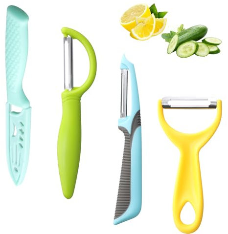 4 Pezzi Pelapatate, Pelapatate Rotante in Acciaio Inossidabile, Coltello da Frutta con Manico Antiscivolo per Patate, Mele, Carote, Cetrioli