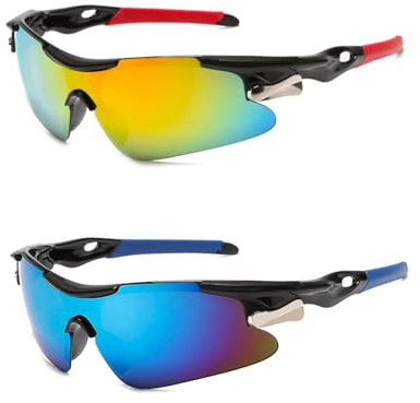 WNTJN 2 Pièce Lunettes de Vélo, Lunettes de Soleil de Sport, Lunette de Cyclisme, Lunette de Soleil Sport, Protection UV400, pour Activités Conduire, Golf et Activités D'extérieur pour Homme et Femme