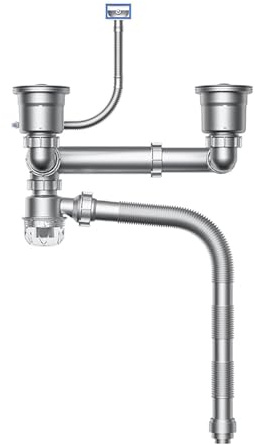 Ranura única/Doble Sifón Lavabo,Ajustable Ahorra Espacio Sifon Cocina para Fregadero en,con Tubo de Drenaje Retráctil y Conexiones de 3 Vías, Antibloqueo y Resistente a Olores,para Cocina