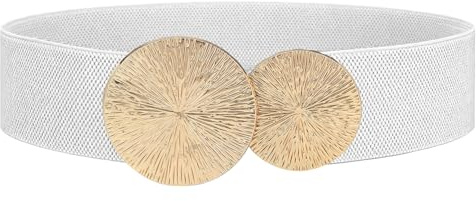 DIPZO Ceinture Élastique pour Femme – Large Ceinture Extensible avec Boucle Dorée pour Robes, Style Vintage, Parfaite pour Dirndl et Pulls, Blanche