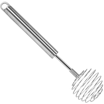 Frullatore a mano per uova in acciaio inox, a spirale, a molla, frusta a mano, frusta rotante, frullatore da cucina, montalatte a mano, per burro e uova, con lungo
